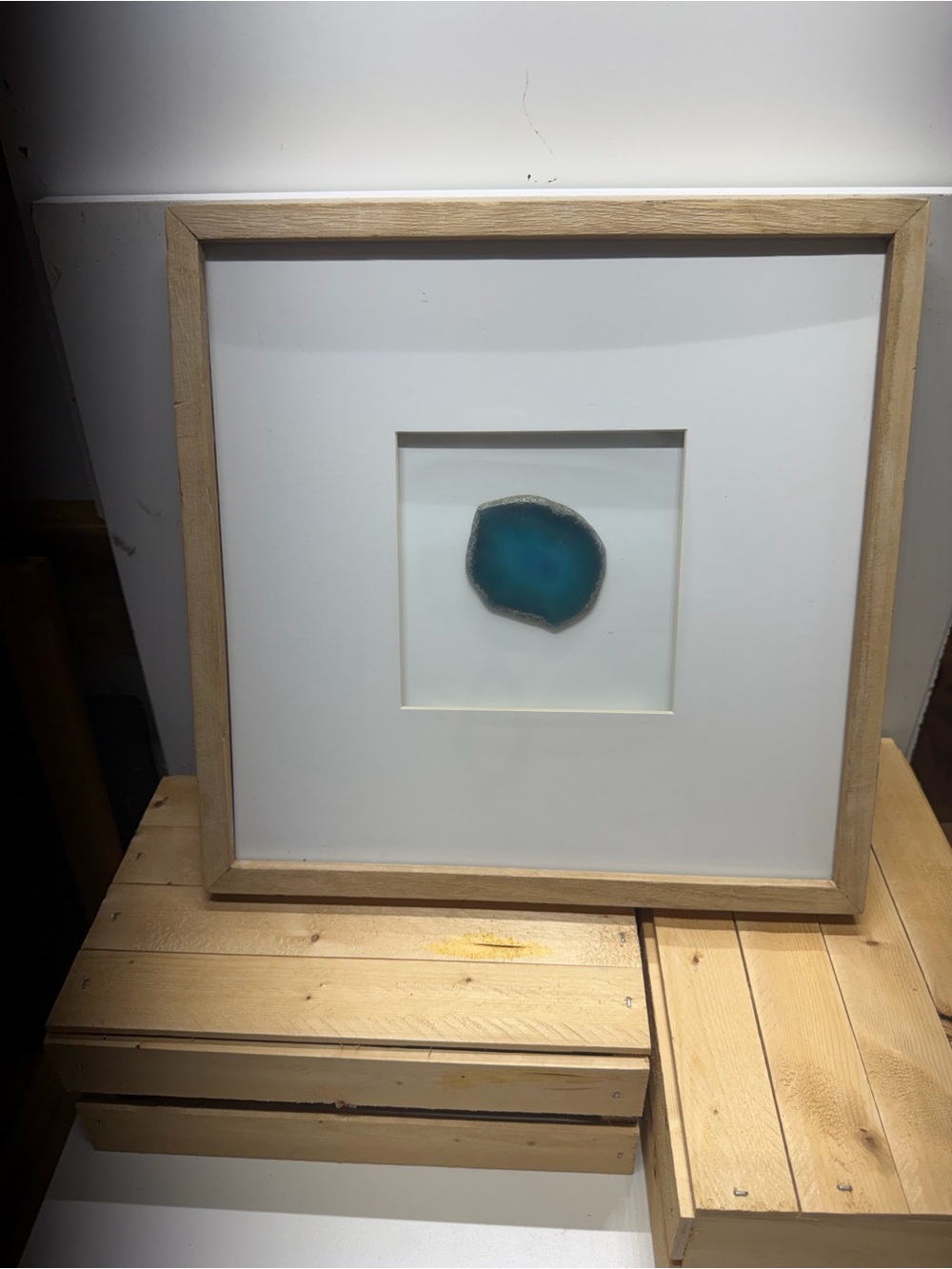 Framed Teal Agate Slice Shadow Box Coastal Wall Art